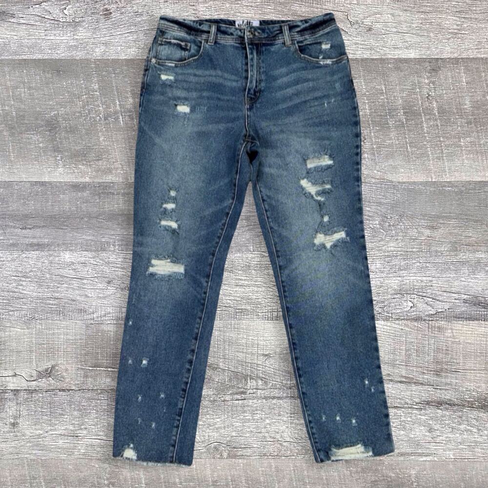 Vylette Distressed Straight Ankle Jean Womens 31 (32X27) High Rise Torn Raw Hem